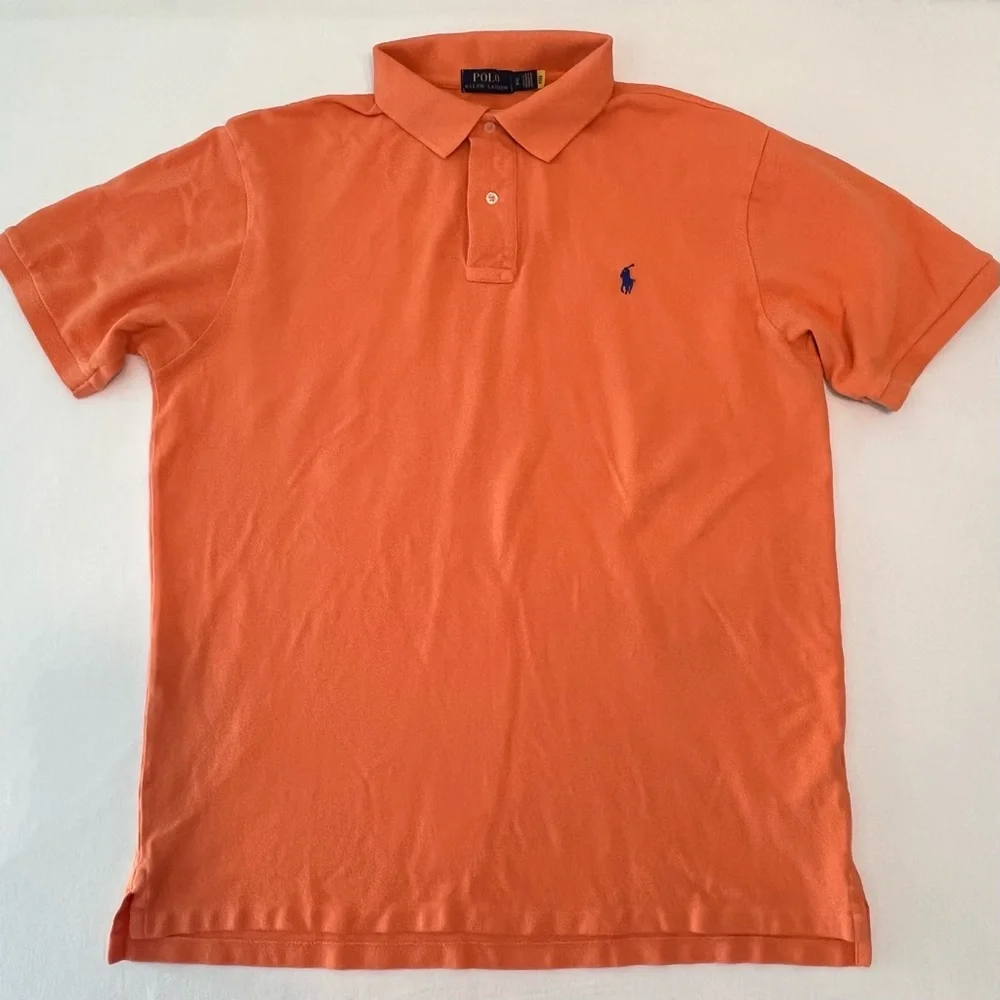 POLO Ralph Lauren Men Orange 100%Cotton Blue Pony Logo Classic Shirt Size L Tall